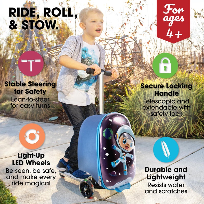 KIDDIETOTES 3-D Hardshell Luggage Scooter for Kids - Lightweight Rideable Luggage for kids - Fits in Overhead Bins - LED Light Up Wheels - Image 2
